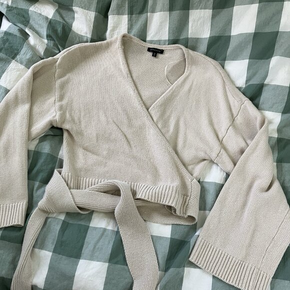 Dynamite Wrap Sweater Womens S Beige Knit Neutral Contemporary Minimalist - Picture 7 of 9